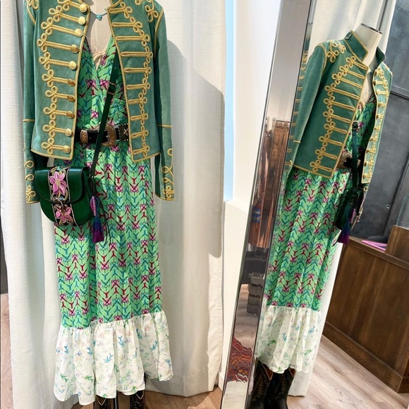 Jessie Western Silk Wrap Dress M Swallow Ruffle - Picture 2 of 15